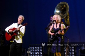 David Byrne and Saint Vincent play at Symphony Hall in Birmingham, 28 August 2013.