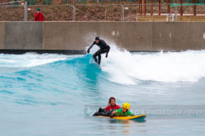 Inland outdoor artificial wave pool surfing, The Wave, Bristol, UK - 15 March 2020.